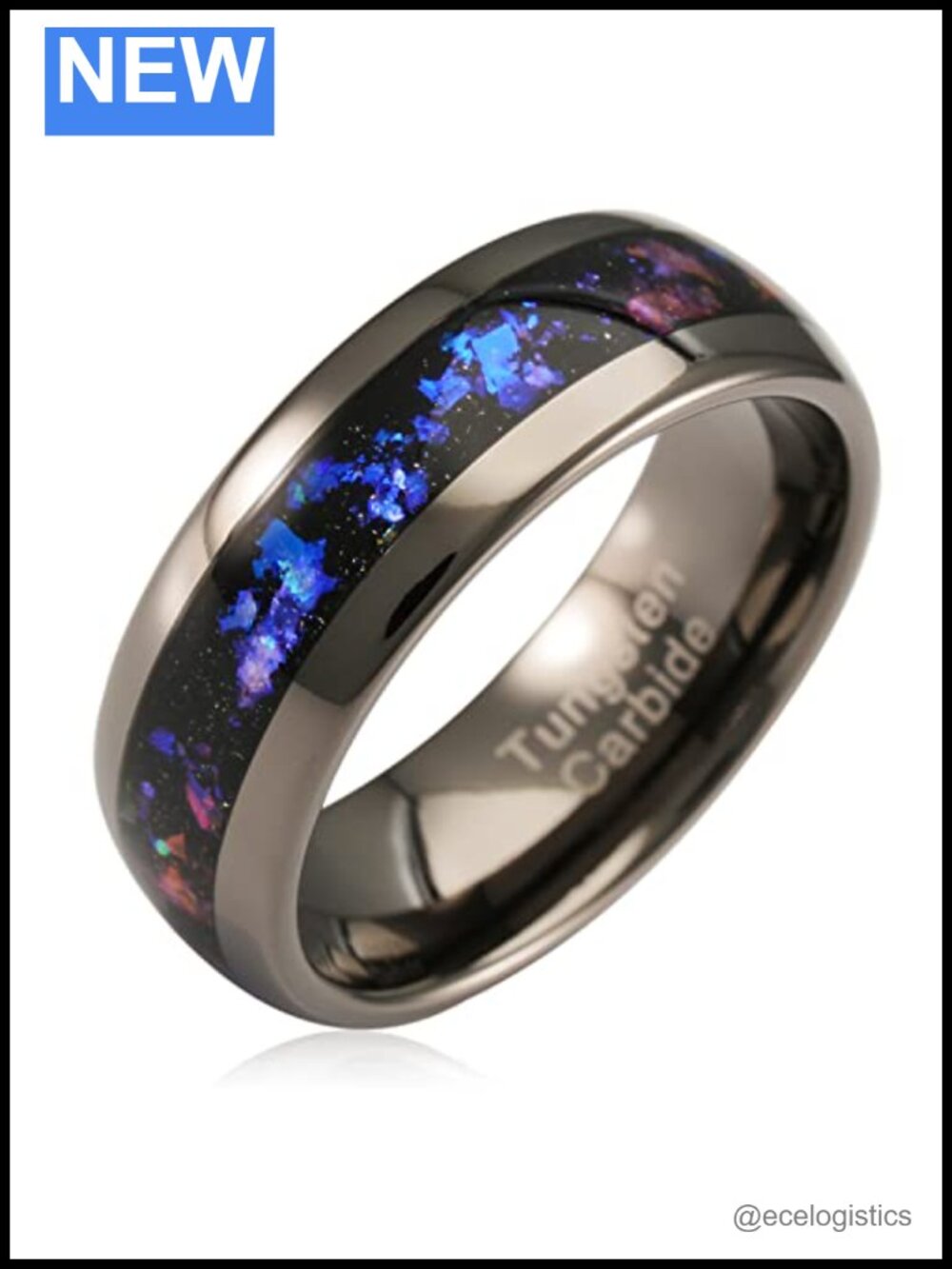 Tungsten Engraved Orion Nebula Opal Galaxy Wedding Band Ring